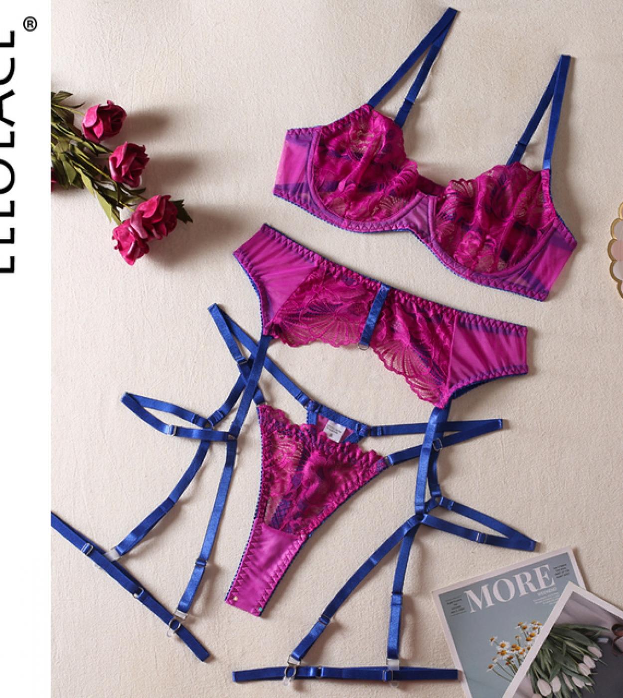 Ellolace Female Lingerie Transparent Lace Porn Underwear Uncensored Sensual  See Through Bra Set 5piece Fine Fancy Intima