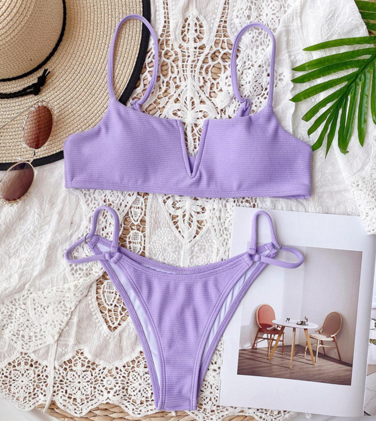 New Solid Color Bikini For Women 2023 Summer Purple Two Piece