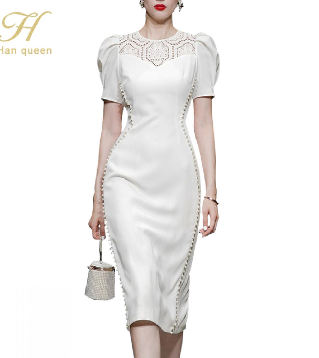 H Han Queen, novedad de verano, vestidos blancos sencillos para mujer,  vestido de tubo con tubo de oficina, cuentas elegantes, m