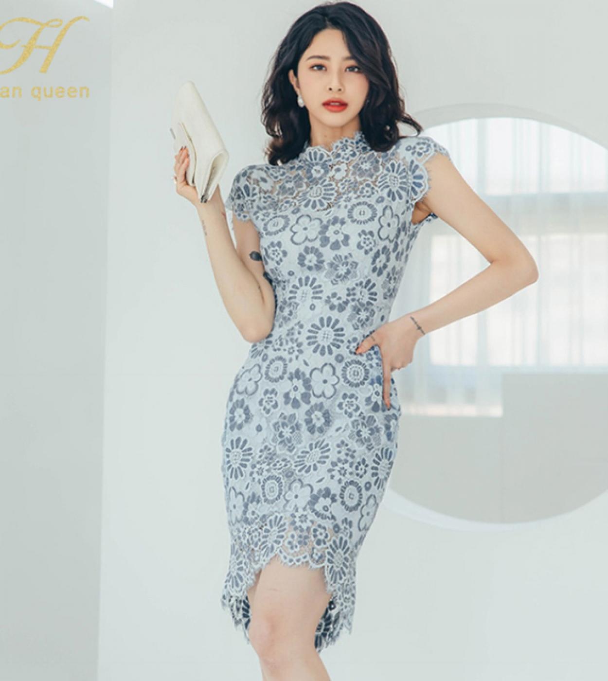 H Han Queen, novedad de verano, vestidos sencillos de encaje para mujer,  vestido de tubo elegante ajustado Irregular para fiesta