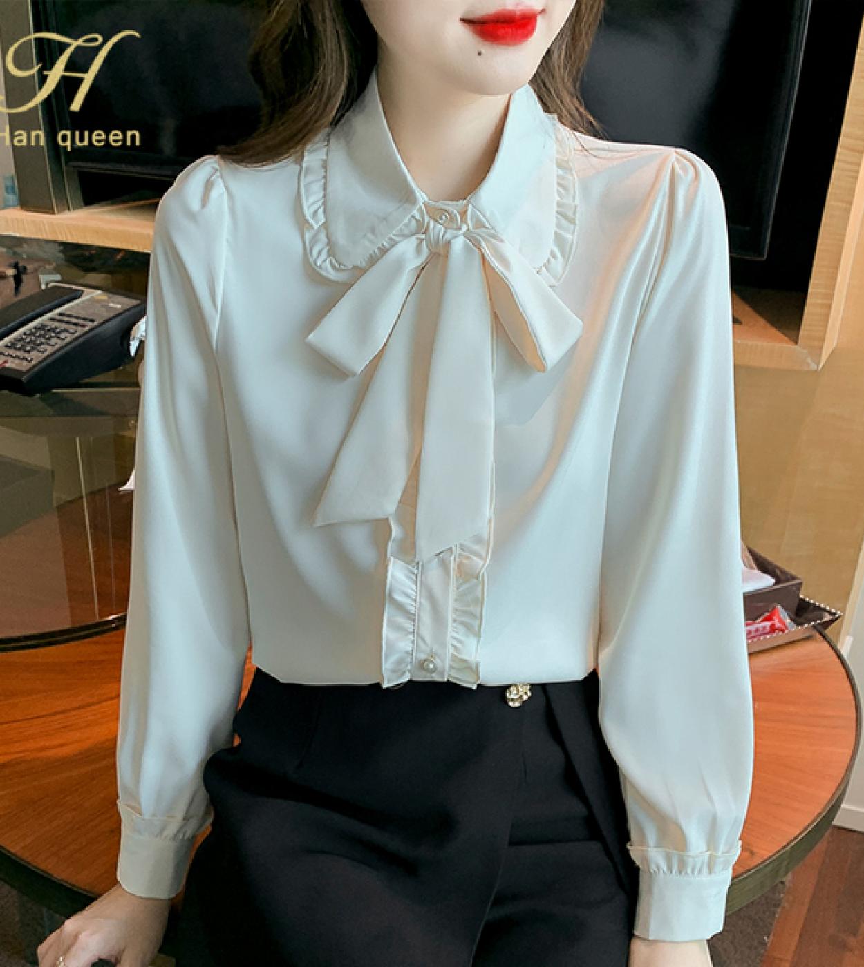 H Han Queen, nueva blusa sencilla de gasa de otoño, camisas elegantes con  lazo de un solo pecho para mujer, blusas de trabajo de