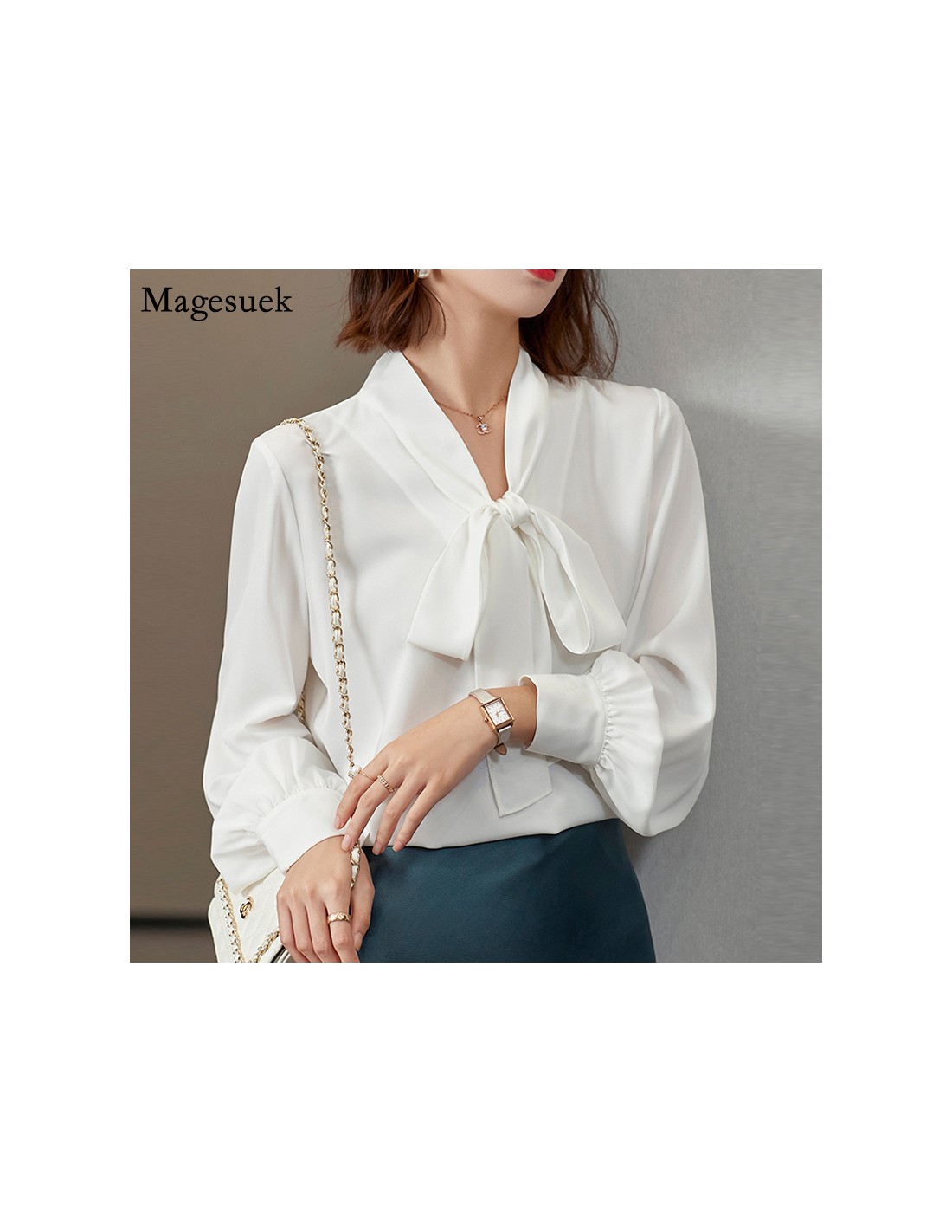 Camicia Maglia Blusa Donna Camicetta Bianco Chiffon Leggera Raso Elegante  73875