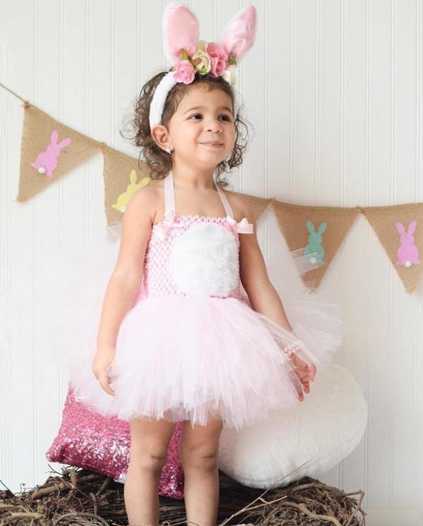 Costume da coniglietto pasquale per neonate Abito tutu rosa con orecchie di  coniglio fiore Vestiti per bambini da coniglio Ragaz