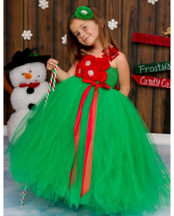 ORD7-Kids Niñas Navidad Elf Disfraces Rojo Verde Tul Tutu Vestido