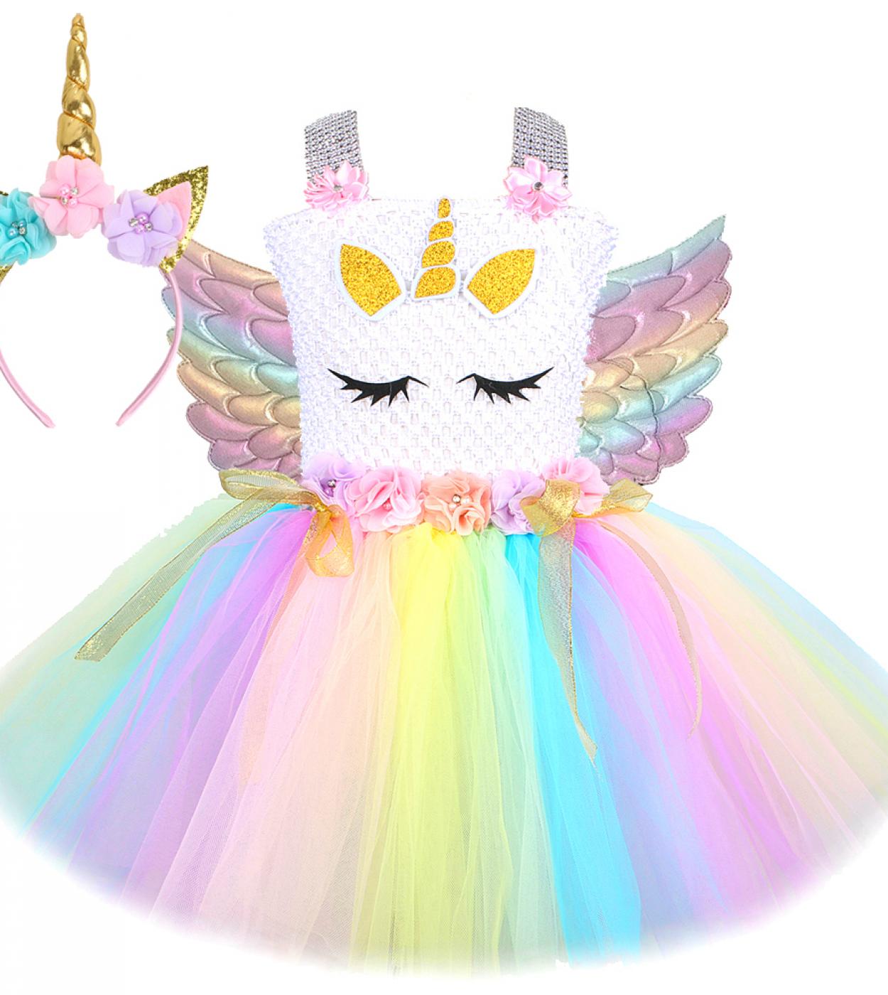 Pastel flor niñas vestido de unicornio con alas diadema niños niña  disfraces de Halloween unicornios vestidos de fiesta de cumpl