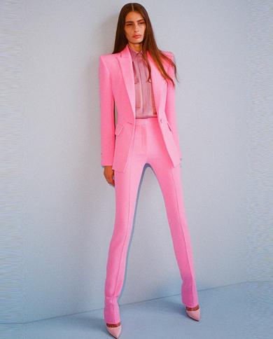 Blazer Pants Suit Women Two Piece Sets White Pink Sky Blue