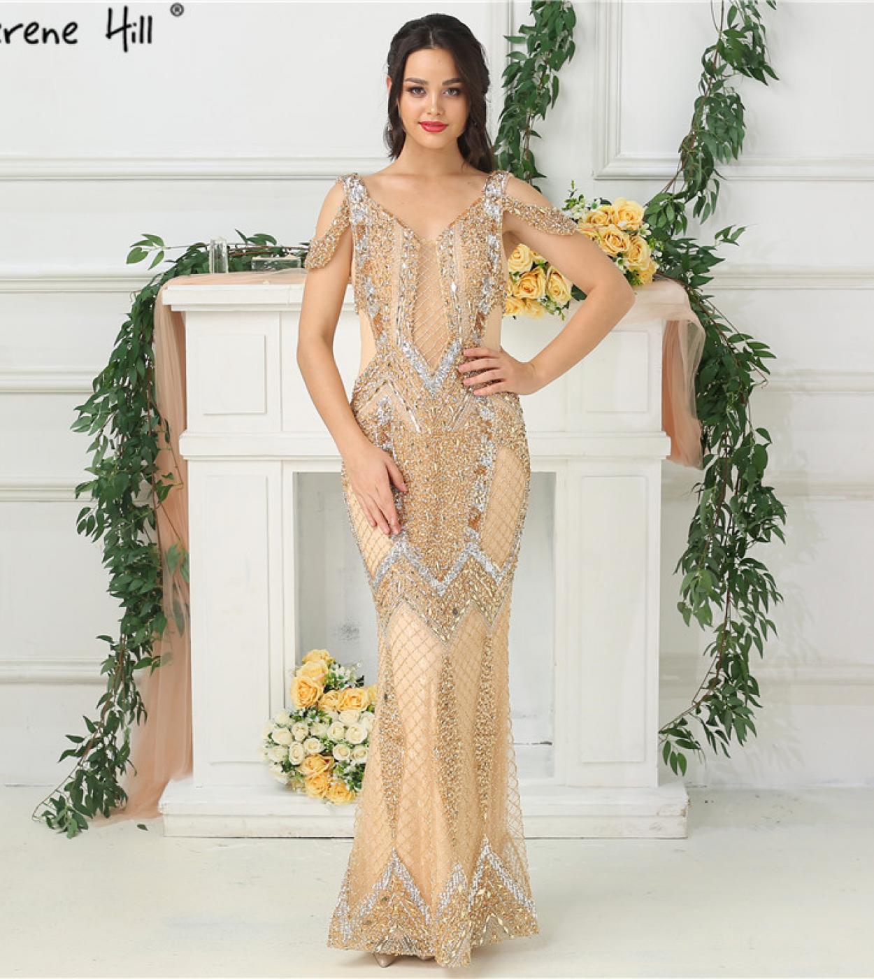 Vestidos de noche de lujo con cuello en V y diseño dorado de Dubái, vestidos  de noche de gama alta con cuentas de diamantes 2023