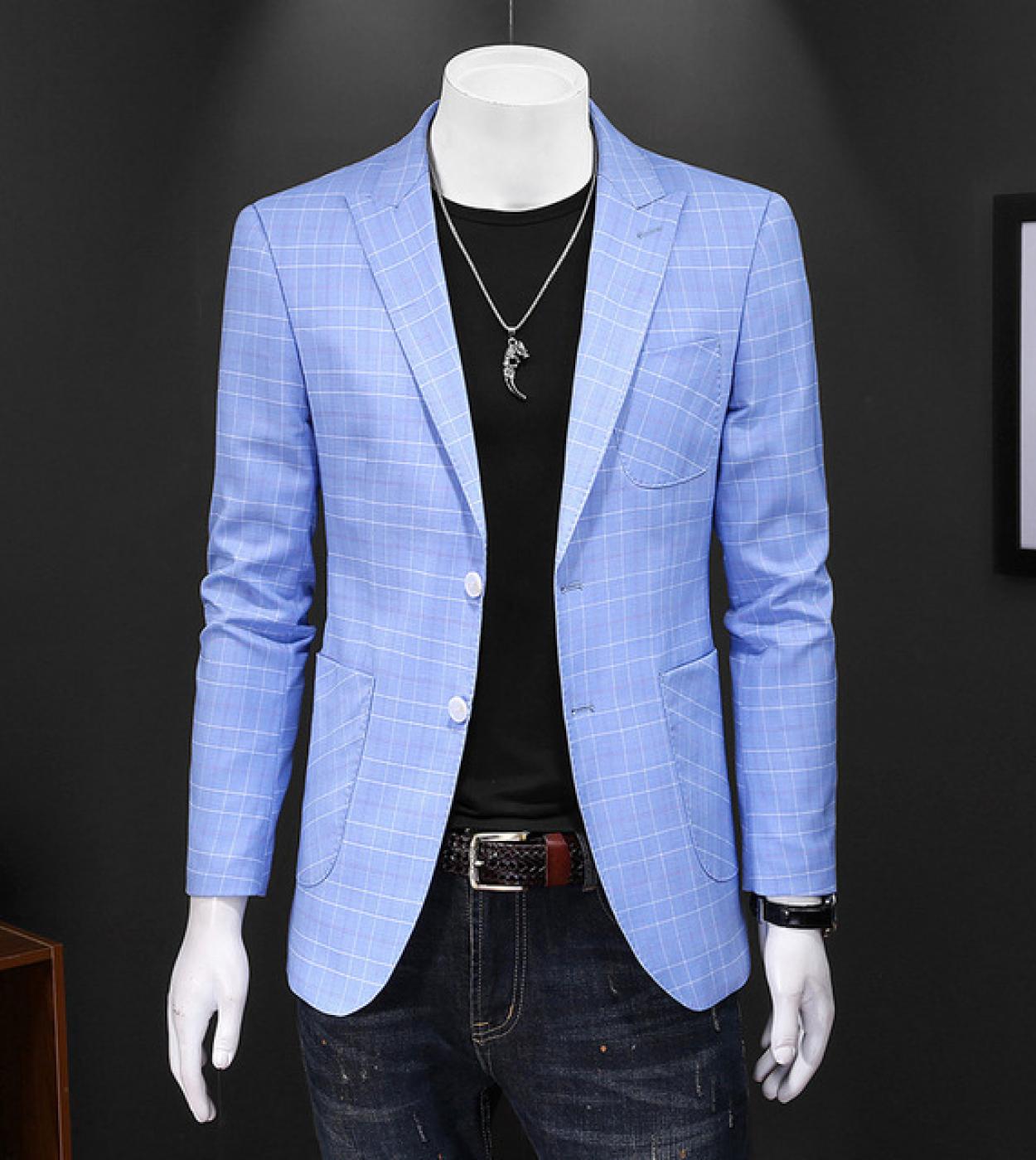 Mens light 2025 blue plaid blazer