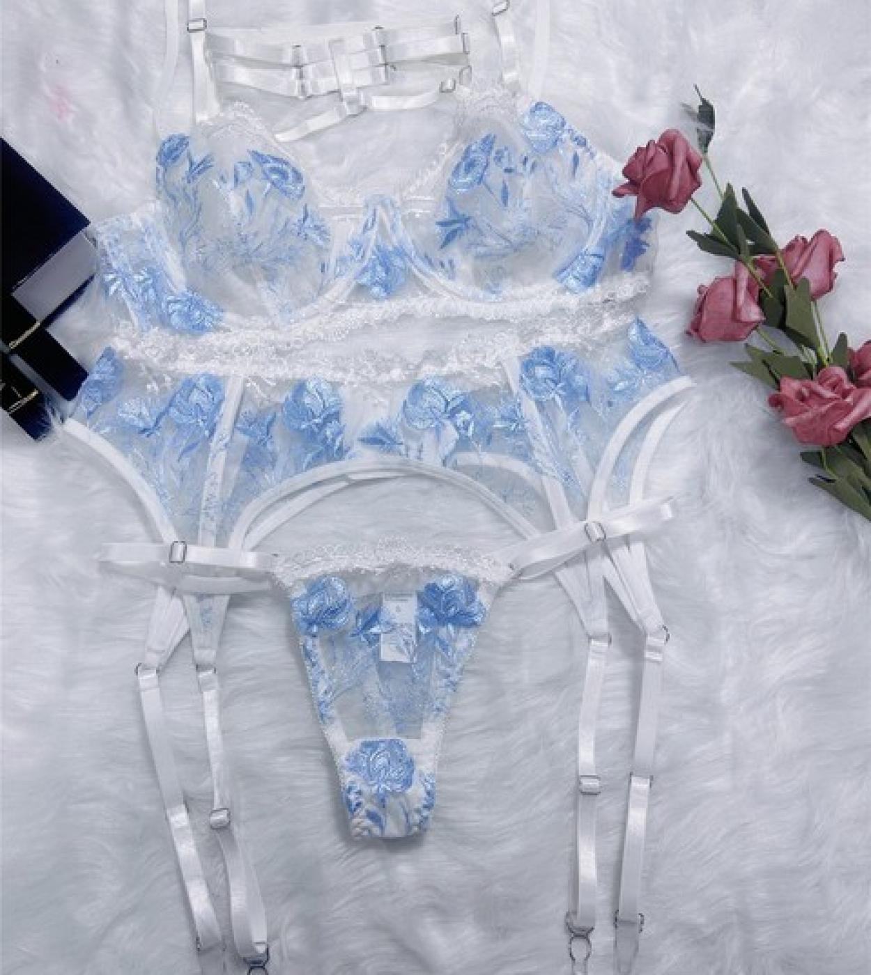 Fine Embroidery Transparent Lace Bra Set for Women Underwear