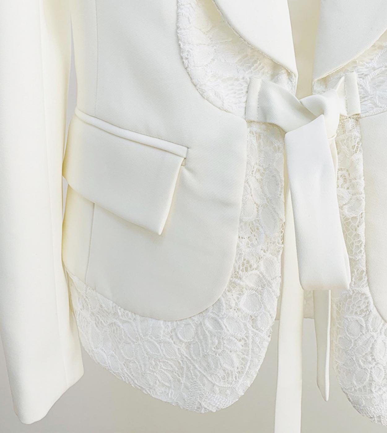 100,79 US$-Conjunto de traje formal para mujer Blazers Pantalones Blanco Mujer  Elegante traje de pantalón blanco Blazer-Description