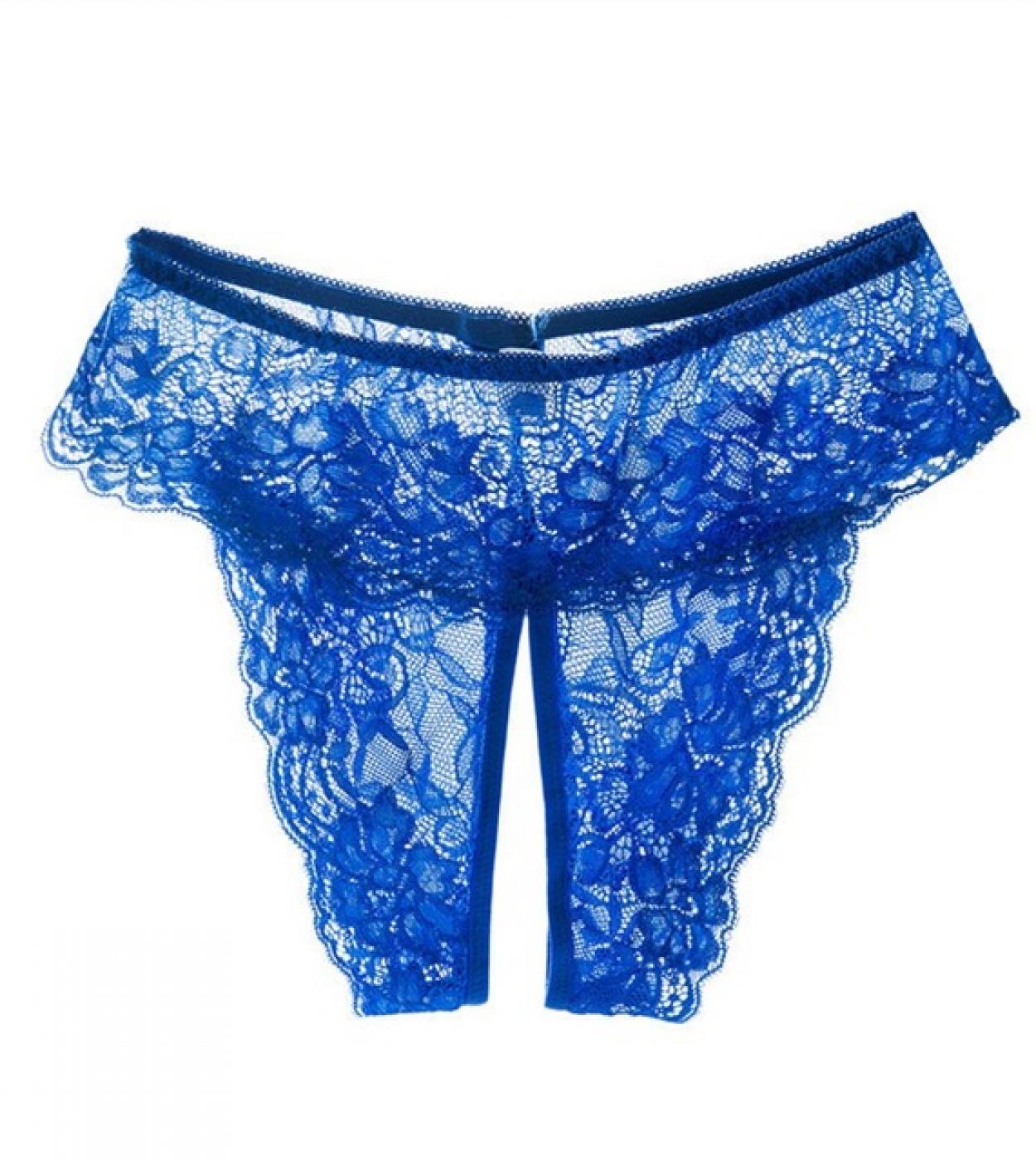 TMP1105 Open Crotch Panties with Lingerie Lace G-String T-Back Briefs  Panties for Women (Color : Blue, Size : One Size)
