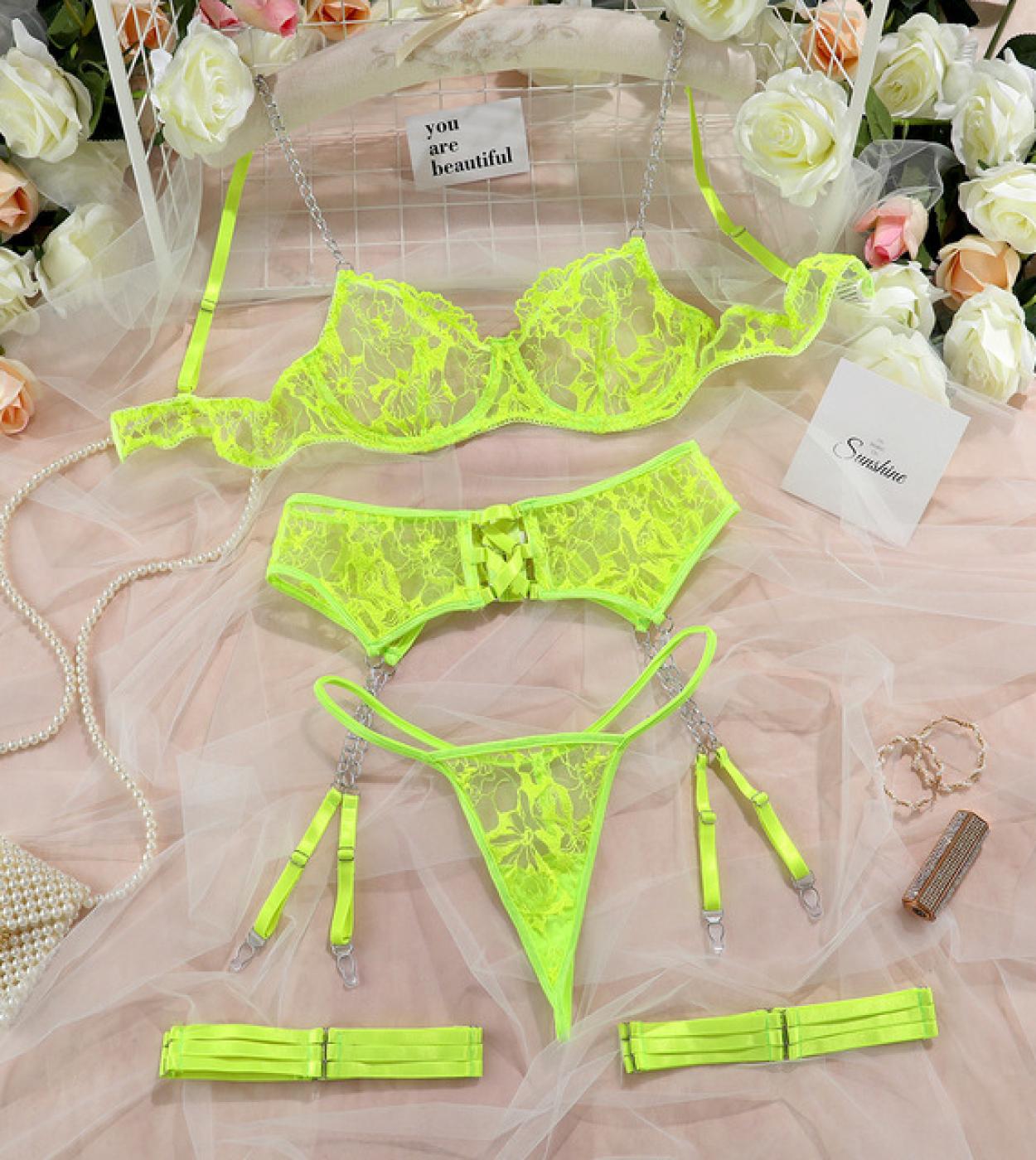 Lingerie Transparent Womens Underwear Pussy Panties Set 4 Pieces Hot Thong  Fancy Luxury Lace Outfits