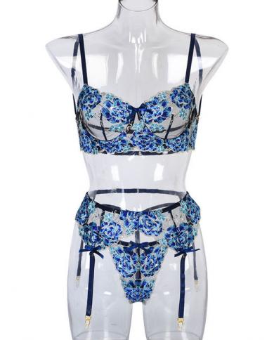 Yimunancy 3 Piece Lace Bra Set Women Floral Embroidery