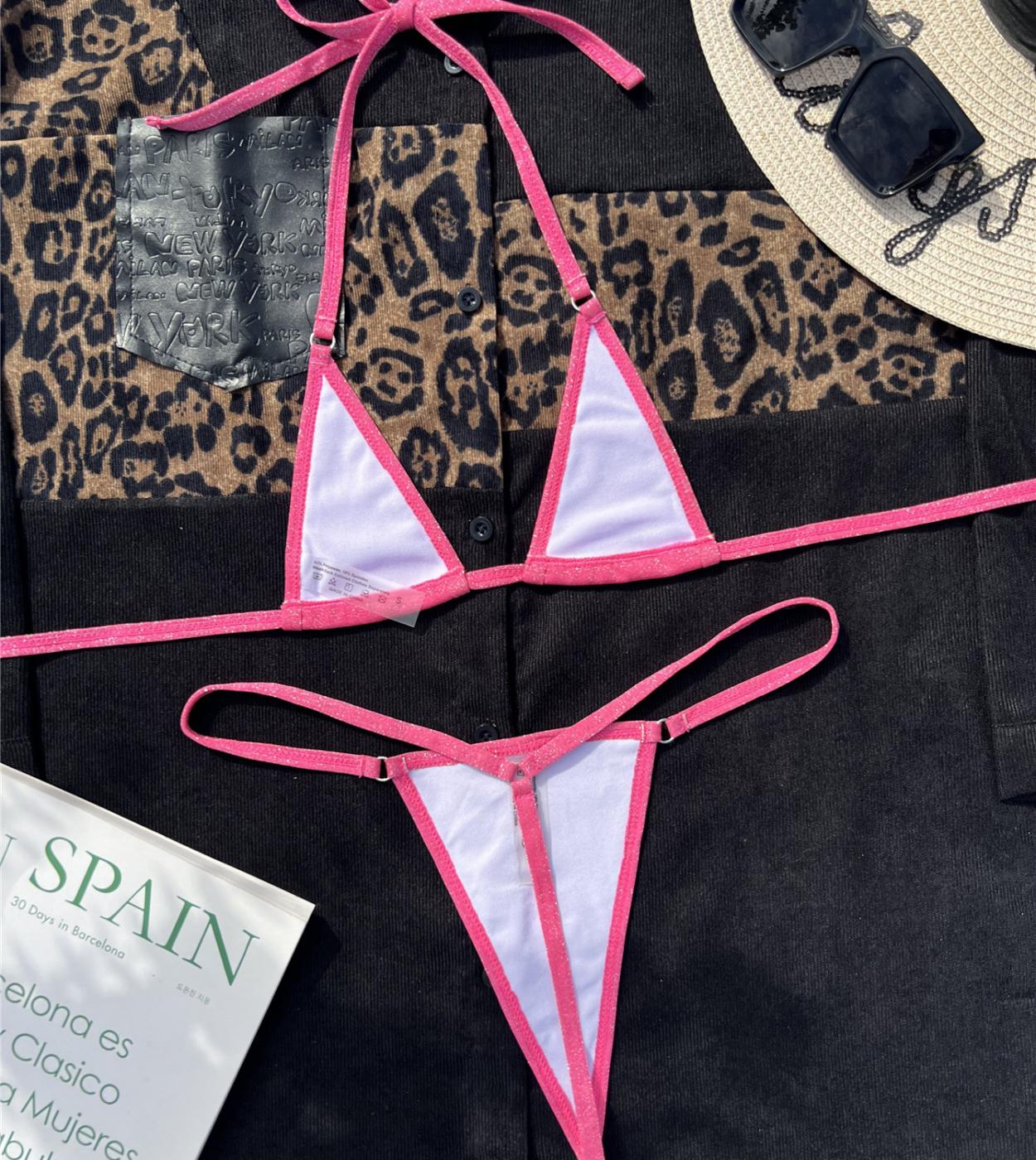 Hot Pink Shiny Bikini Mujeres 2023 Traje de baño de 2 piezas Micro Triangle  Cup Summer Traje de baño Tanga Suspender Beachwear Y