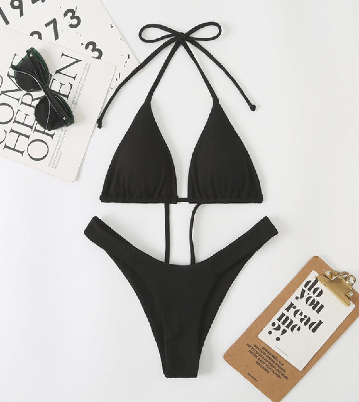 Girls' Gradient Push-Up Bikini Set: Low-Waist Solid Swimsuit for Summer  Beach Fun