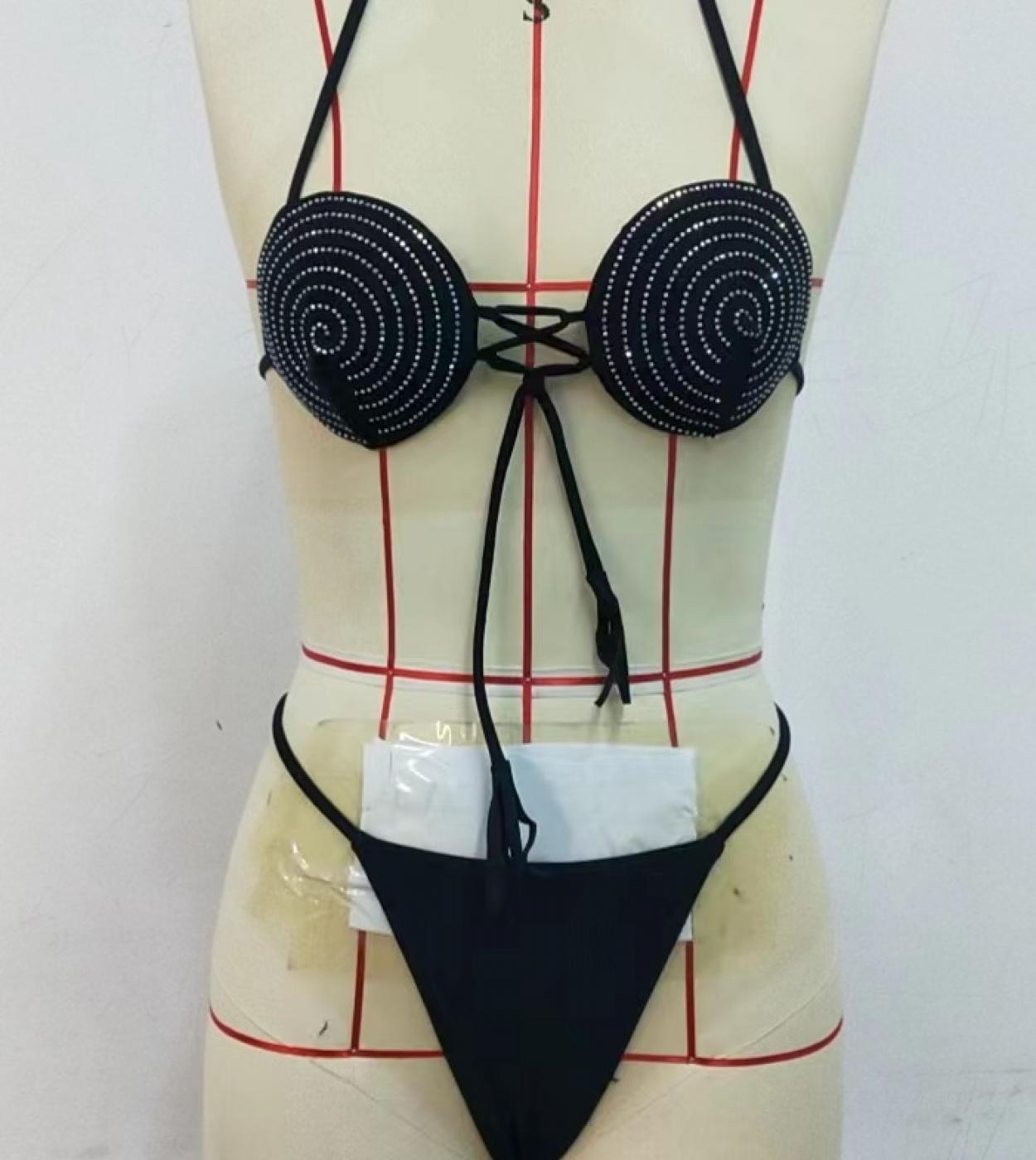 Rhinestone Micro Bikini Set Women 2023 Creative Two Piece Circular Swimsuit  Lace Up Suspender Thong Bathing Suit Beachw