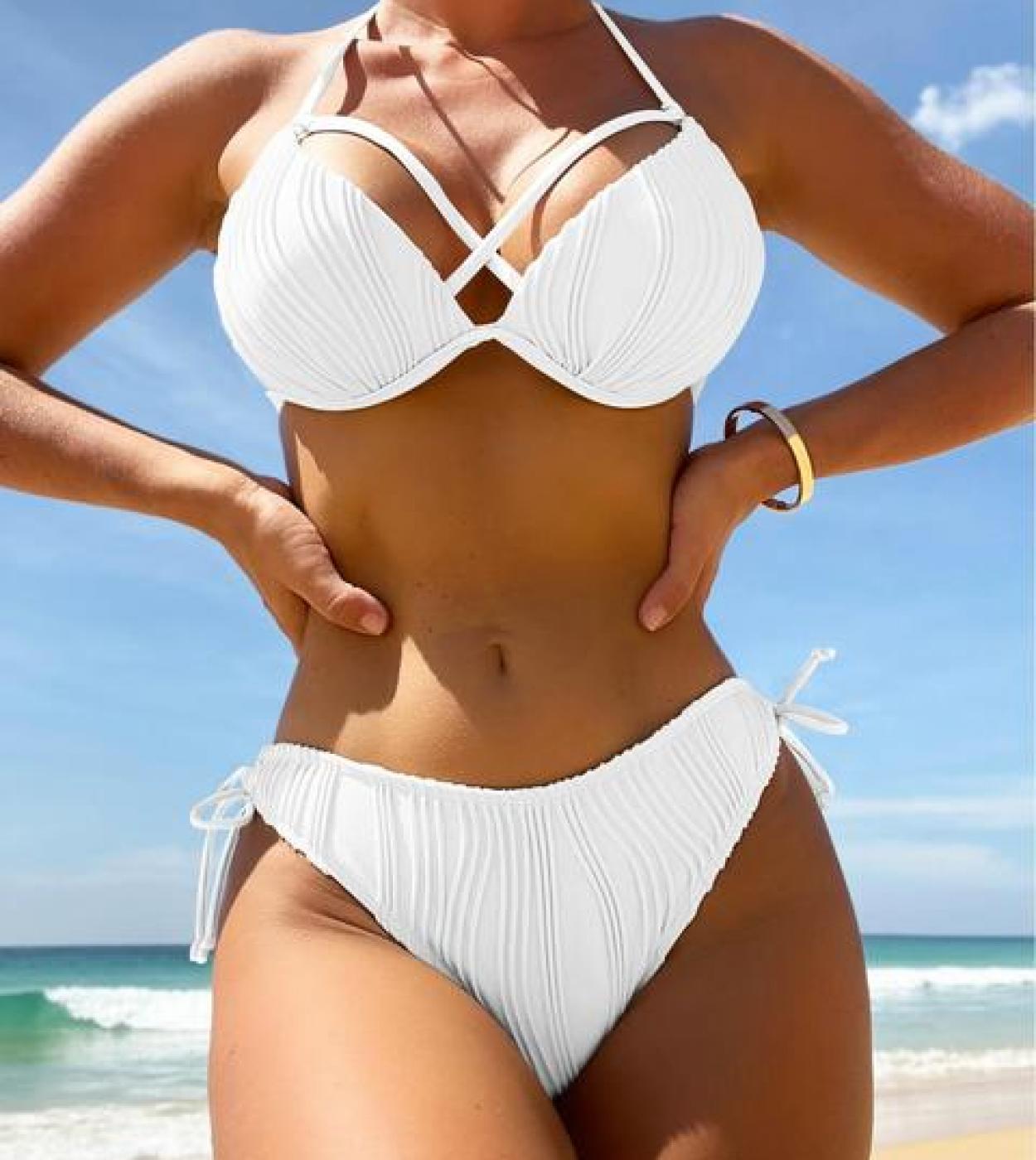  Women O-Ring Two Piece Thong Bikini Sets Solid Color