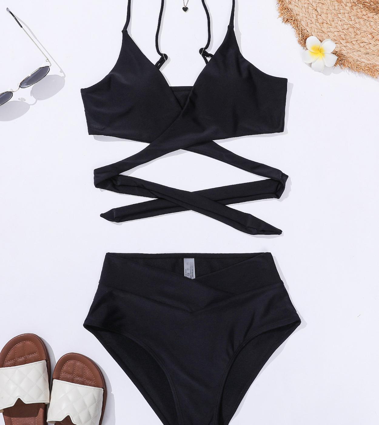 Costume Da Bagno Due Pezzi Donna Con Vita Alta E Top Push-Up - Design Scheletro Cross, Sportivo Ed Elegante Per Spiaggia E Piscina - Foto 9