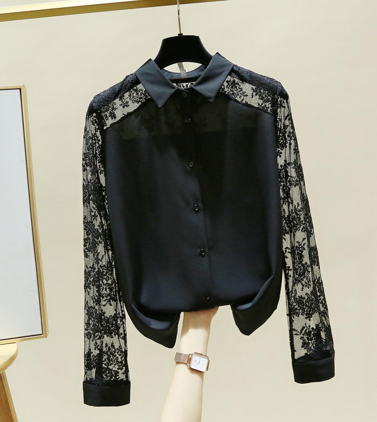 Camisa de chifón con costuras de encaje Vintage, blusas elegantes de nueva  moda para mujer, blusas informales ahuecadas de manga
