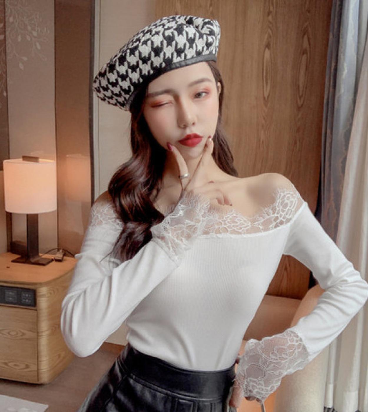 Women's Long-Sleeve Lace Slash Top