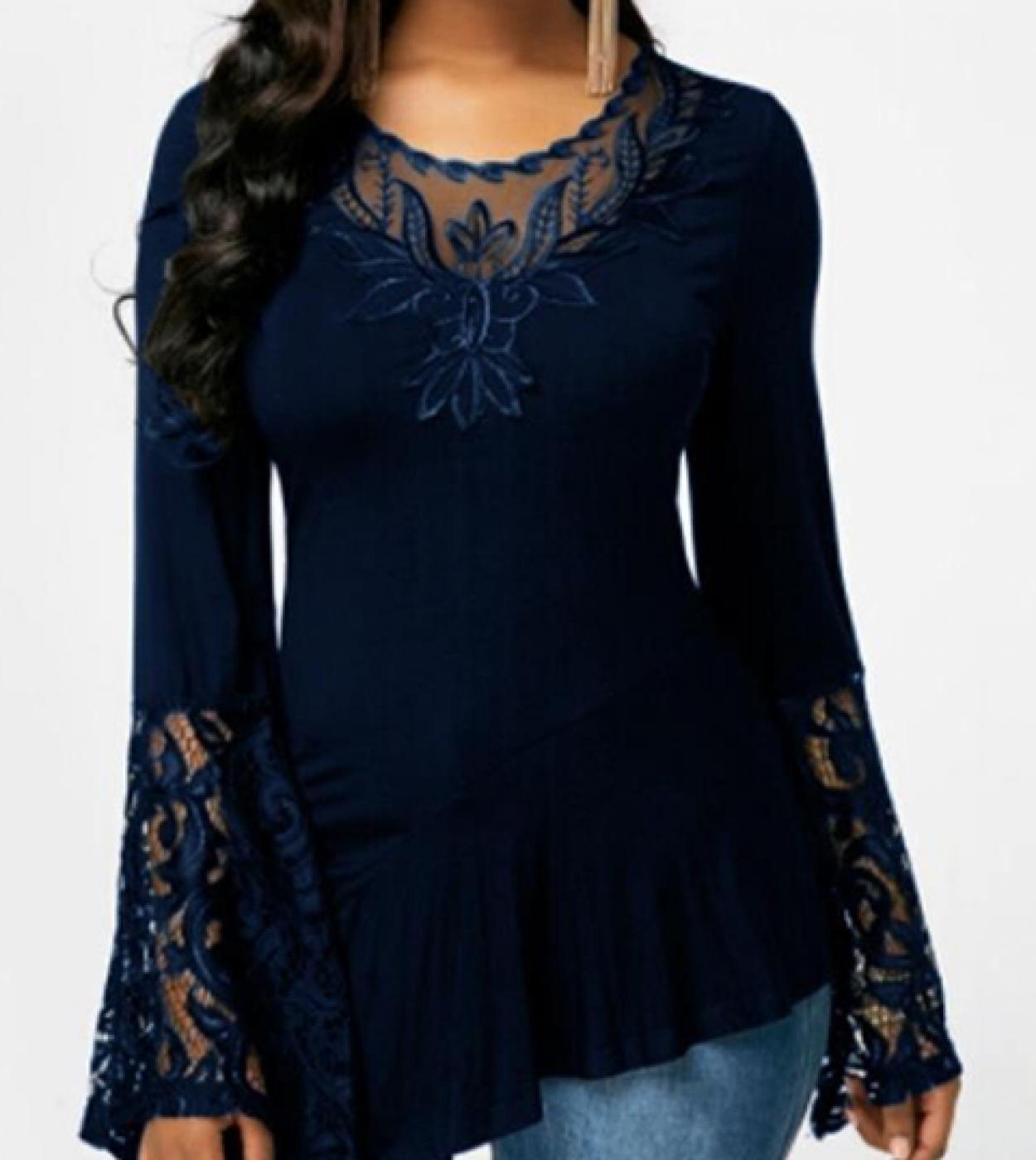 Hollow lace long 2024 sleeve irregular top