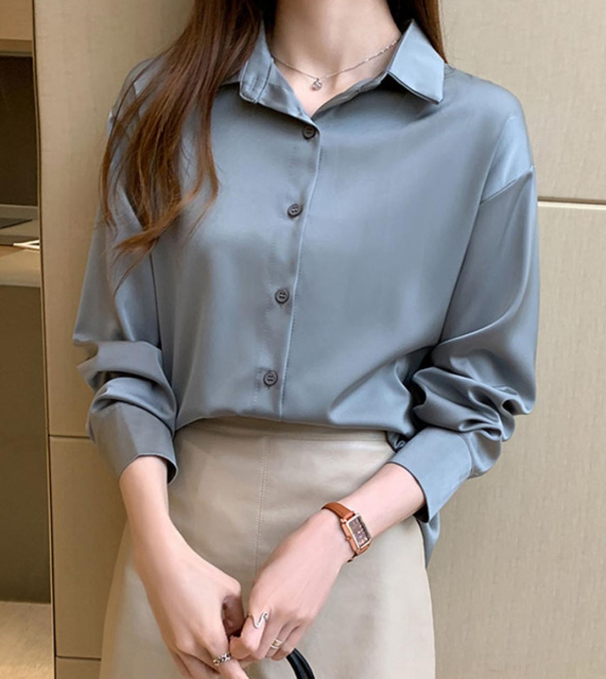 Casual Autumn Long Sleeve Womens Blouse Polo Chiffon Shirts Office Lady  Loose Long Tops Solid Color Bottoming Shirt 12