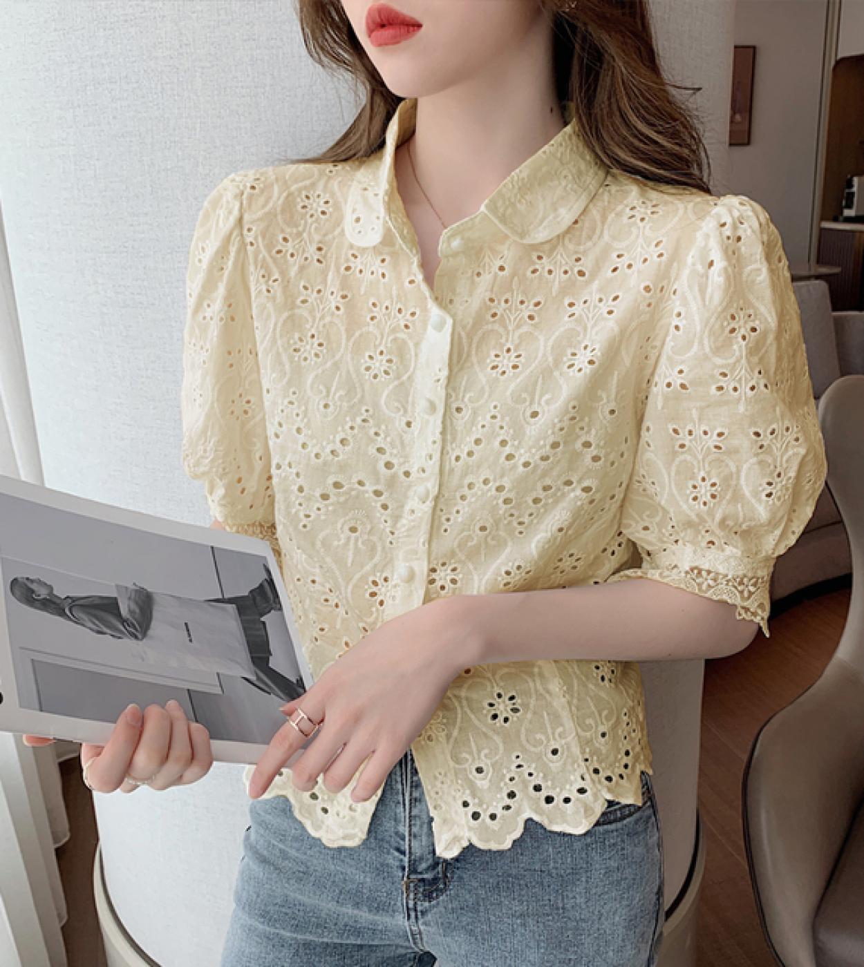 2023 Summer New Arrival: High-quality And Durable Women's Short Sleeve Tops  With Hollow-out Design And Square Neckline, Perfect For Casual Wear And Cr