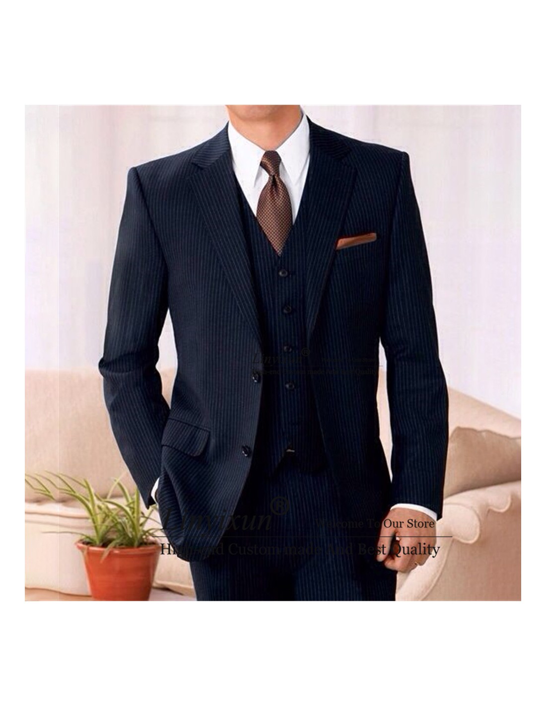 Navy Blue Slim Fit Mens Pinstripe Suit For Business, Prom, Wedding Custom  Skinny Tuxedo Style 230410 From Cong04, $71.77