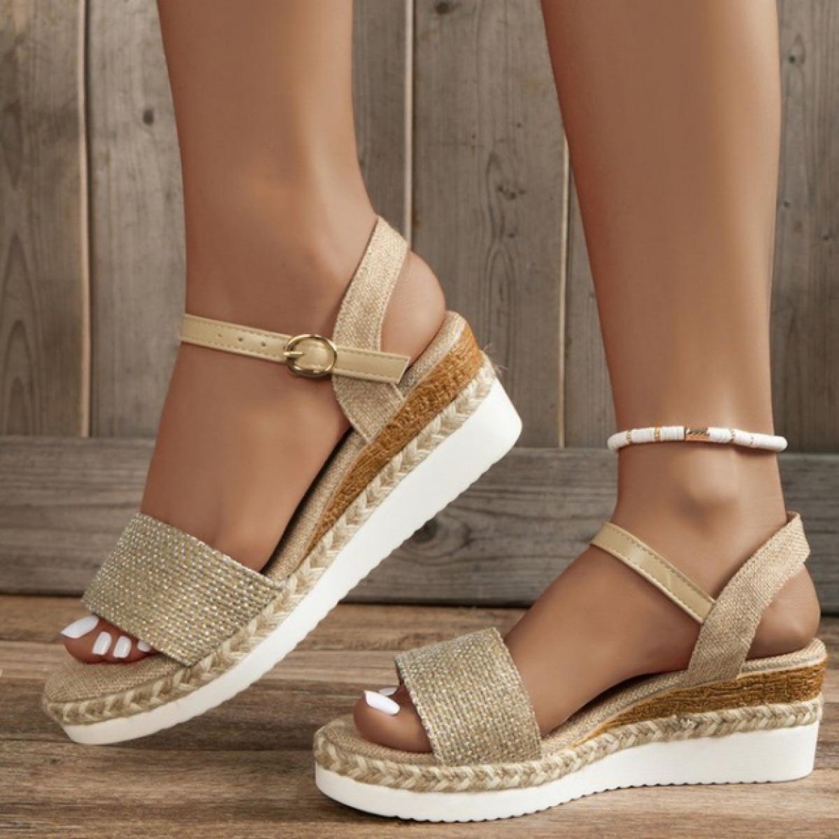 Women Shoes Spring And Summer Wedge Heel Women Sandals Casual Pearl High  Heel Platform Roman Shoes Beige 6.5