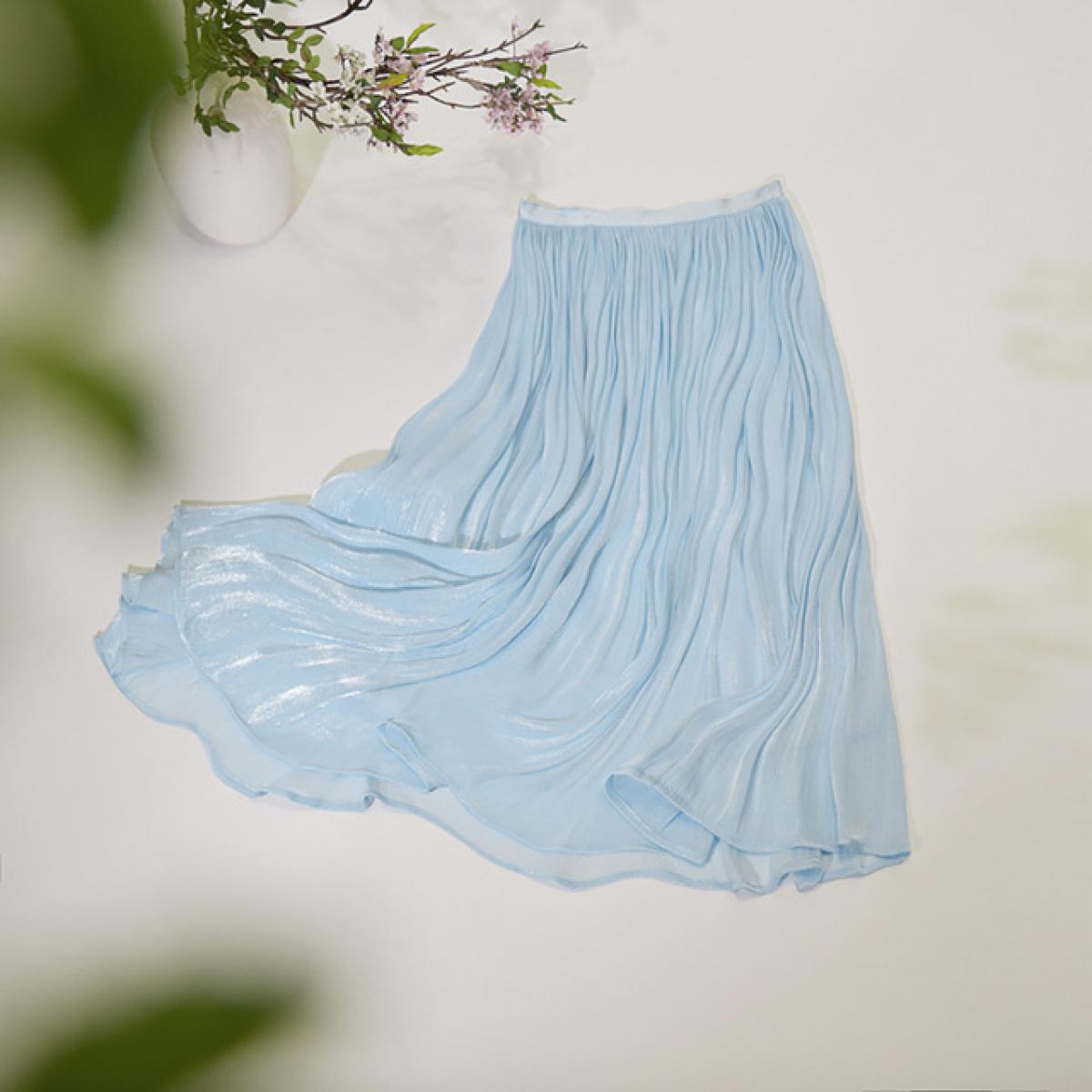 Jupe Longue D'été En Mousseline De Soie Avec Taille élastique Pour Femme, Noir , Taille Unique