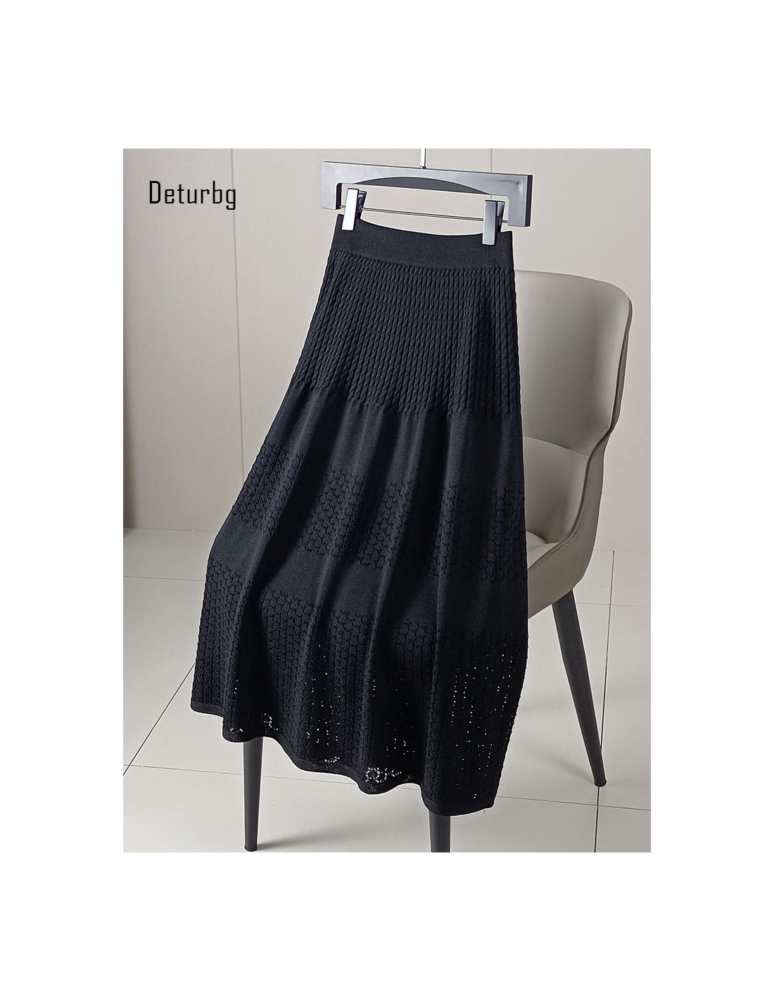 Women s Hollow Out Crochet Ribbed Long Skirt With Liner High Waist