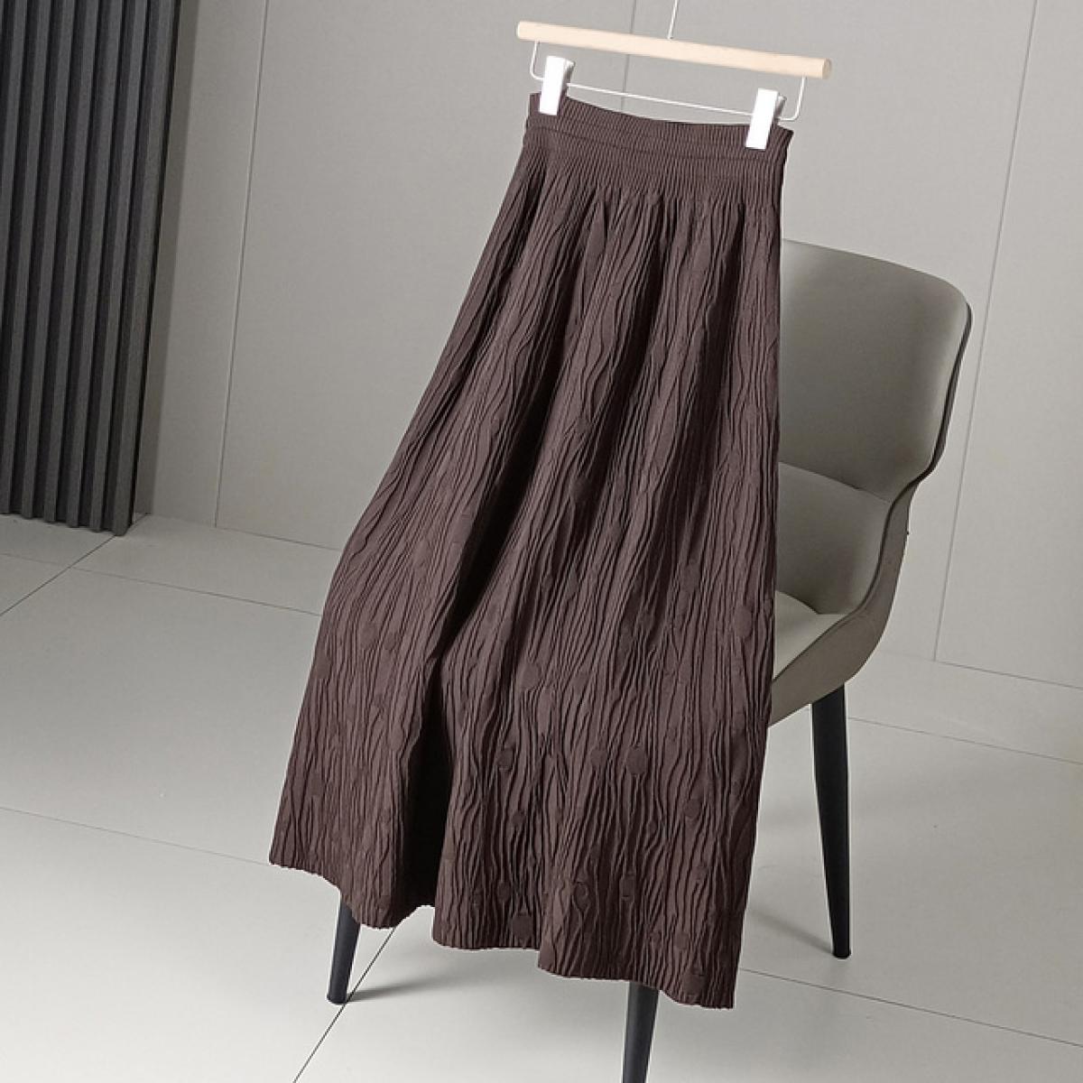 High Quality Women's Bark Pattern Knitted Long Skirt Vintage High Waist  Anti Wrinkle Swing A Line Skirts 2023 Fall Winte