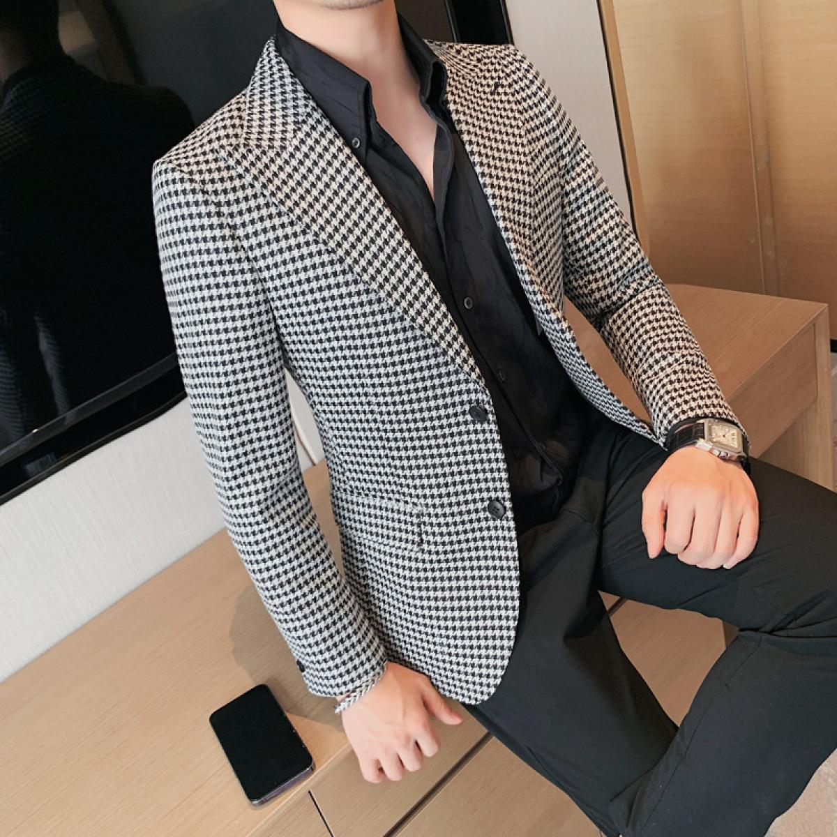 Giacca Uomo Elegante,Blazer Casual da Uomo Completo Scozzese Classico  Monopetto Estivo Maniche A 3/4 Giacca Sportiva Bottoni Giacche da Completo  Formale da Lavoro Adatto per Ballo di Fine Anno Smoki : 