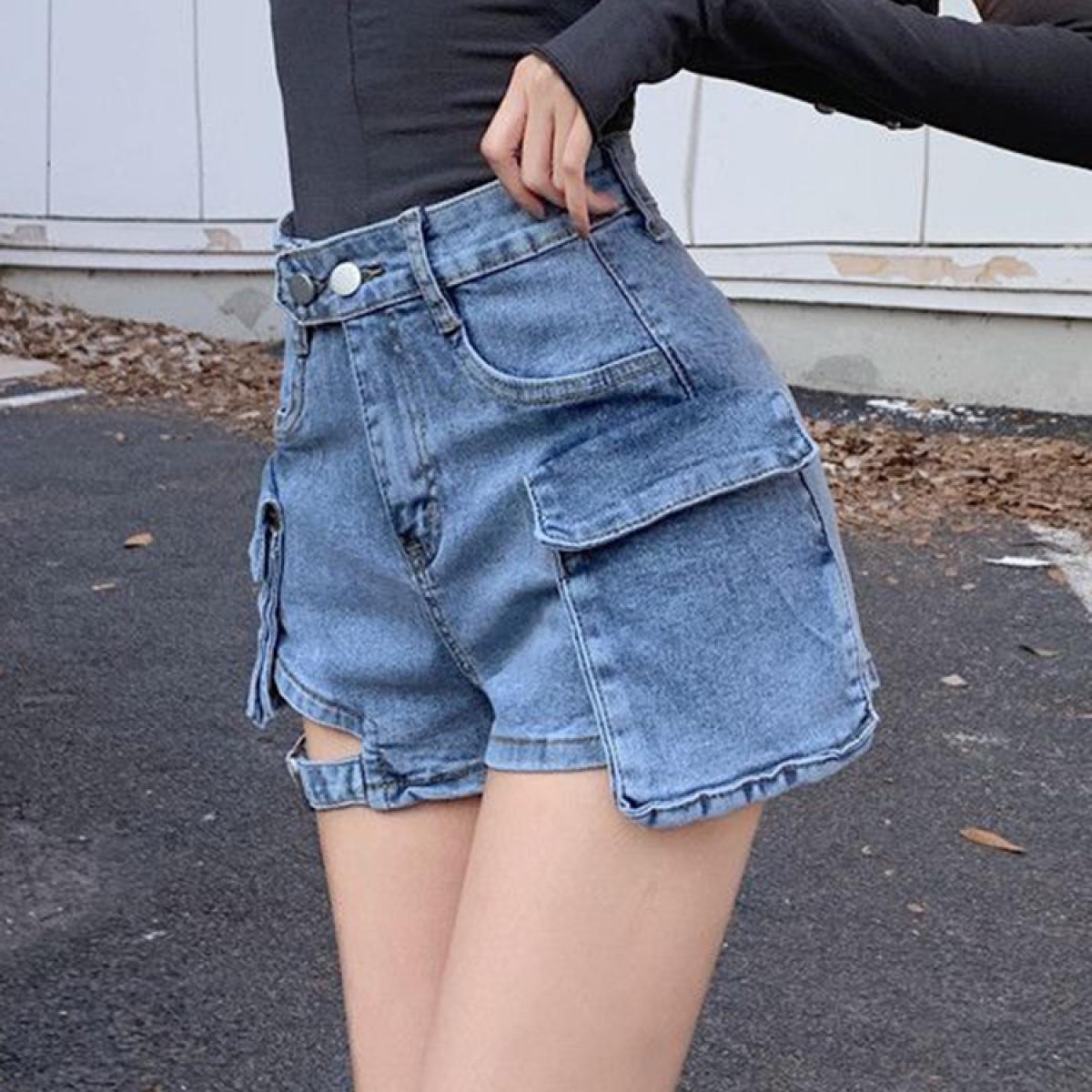 Shorts De Mezclilla Para Mujer De Moda De Cintura Alta