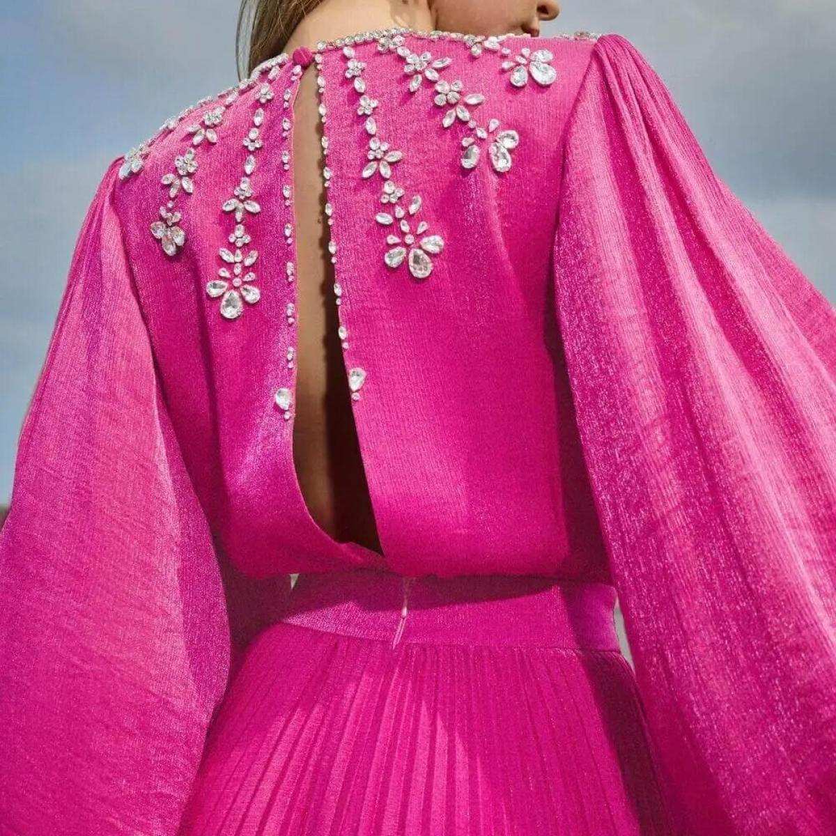 Vestidos para mujer elegantes y bonitos rosa quente plissado seda