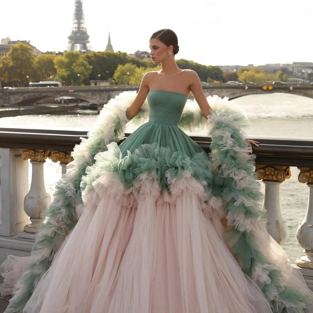 Pink and green formal gown hotsell