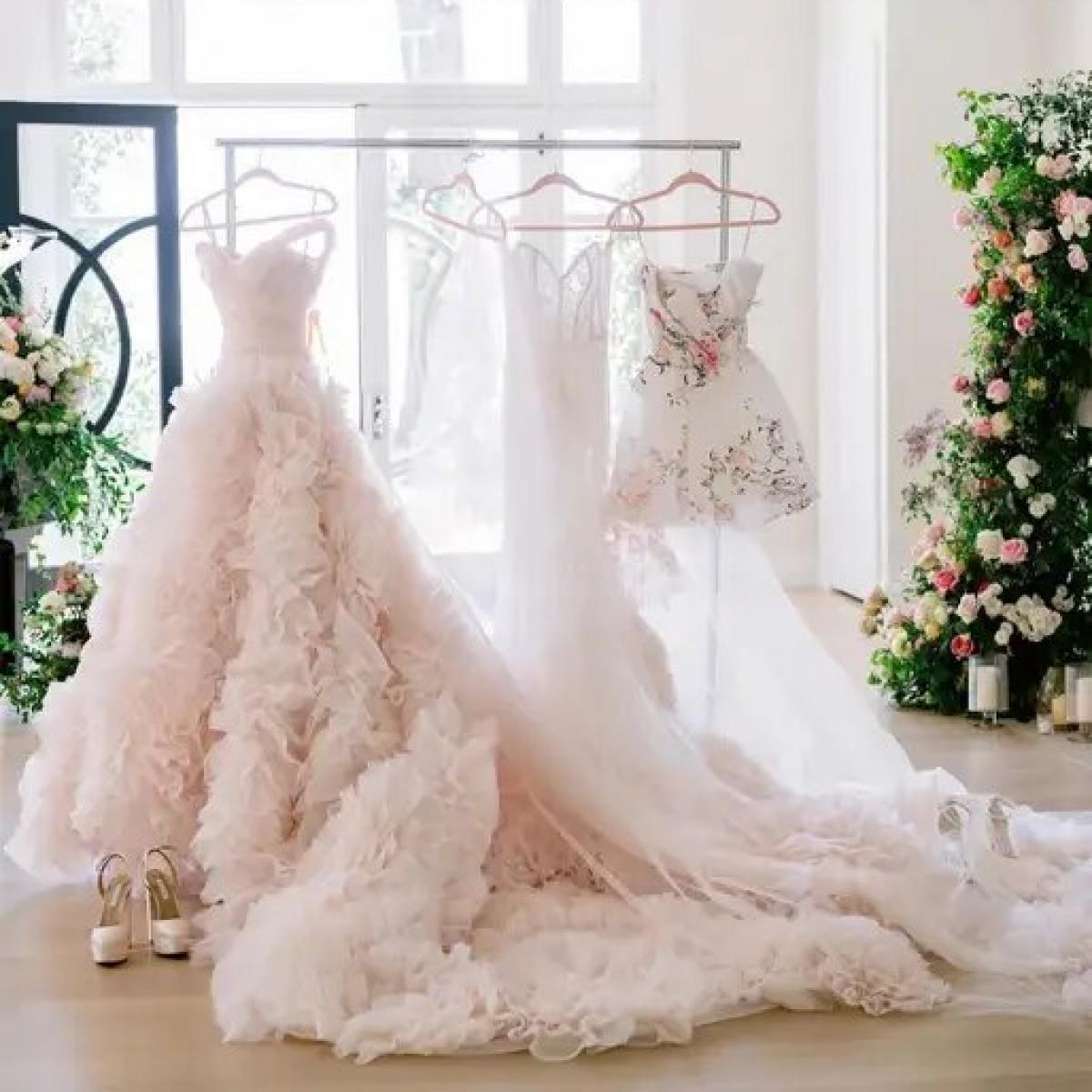 Gorgeous Light Pink Wedding Bridal Dresses Extra Fluffy Tiered