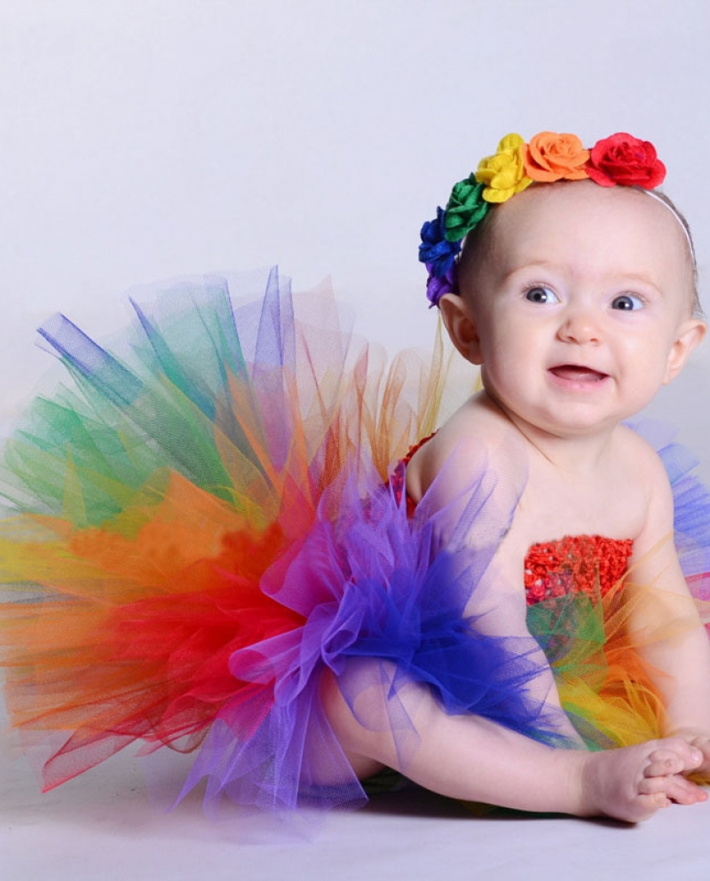Baby Princess Dress Rainbow Mesh Skirt Hair Accessories One Year Old