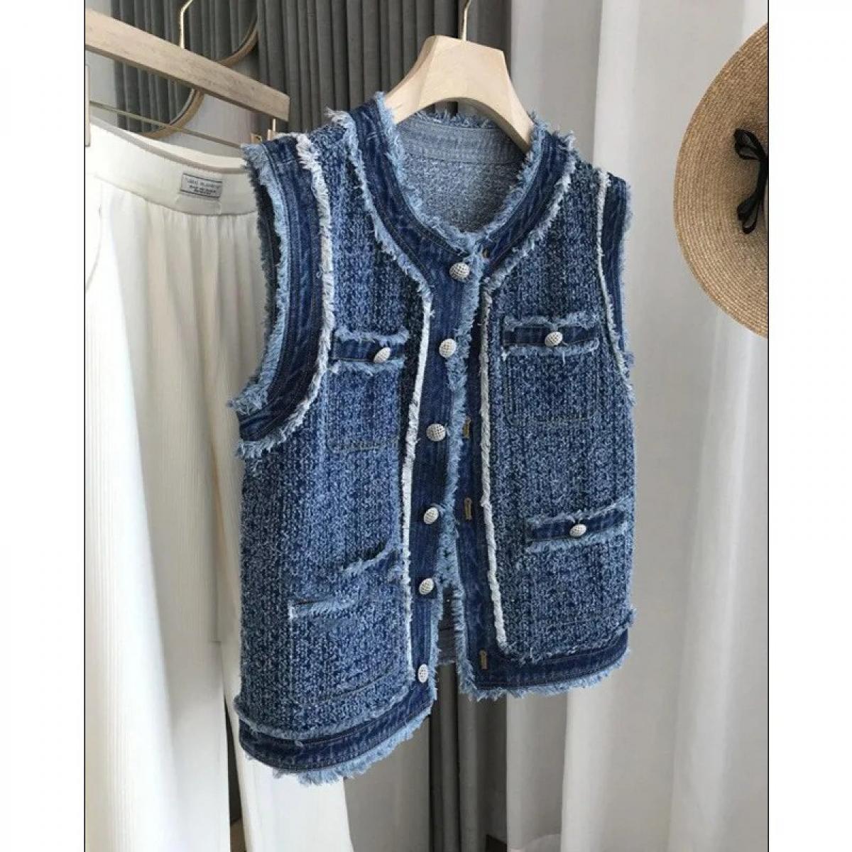 Gilet di jeans da donna primavera autunno 2023 New Flow senza maniche con  canotta