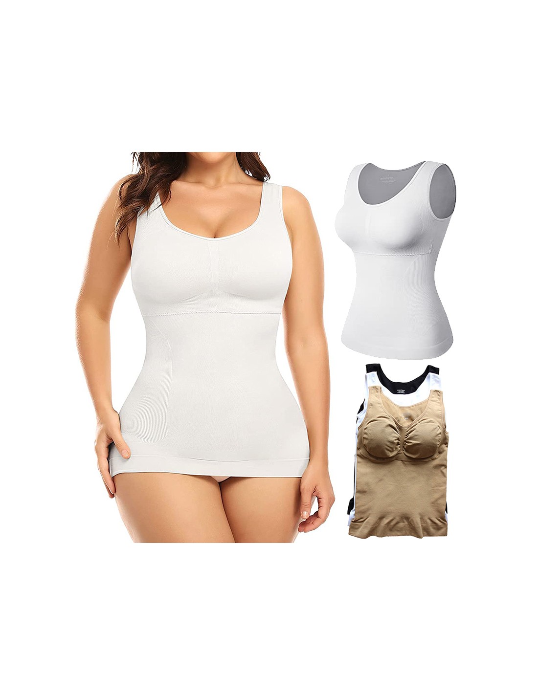 Women's Tank Top Cami Shaper Removable Pads Tummy Control Shapewear  Camisole Seamless Compression Shaping Tops with Built in Bra - AliExpress