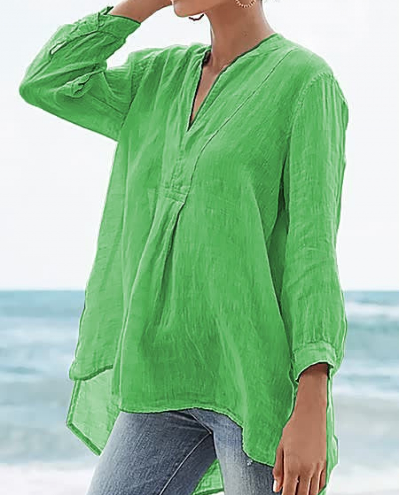 Women Thin Blouses Solid Color Irregular Nine Quarter Sleeve Spring Summer  Blouse Boho Beach Casual Ladies Tops Blusas M