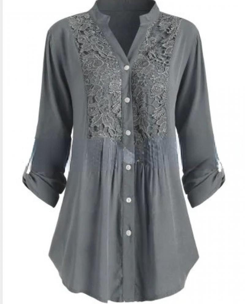 Blusa informal de encaje para Mujer, camisa holgada con botones