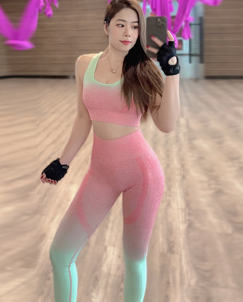 Ombre Yoga Suit Women Gym Set Yoga Clothing 2 Piece Seamless Sport Outfit  Workout Fitness Suit Gradient Sport Bra Leggin