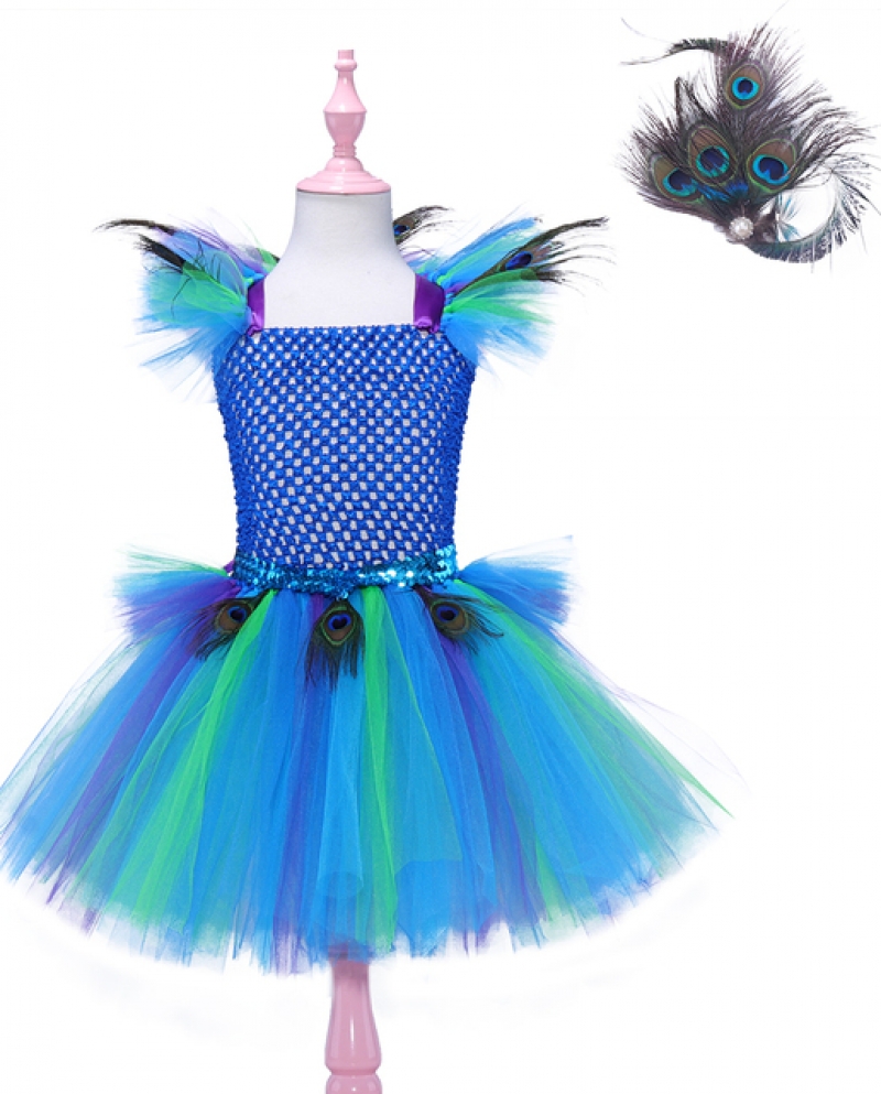 Vestido tutú de plumas de pavo real real para niñas, vestidos de boda de  cumpleaños para bebés, vestido de princesa de tul, disf