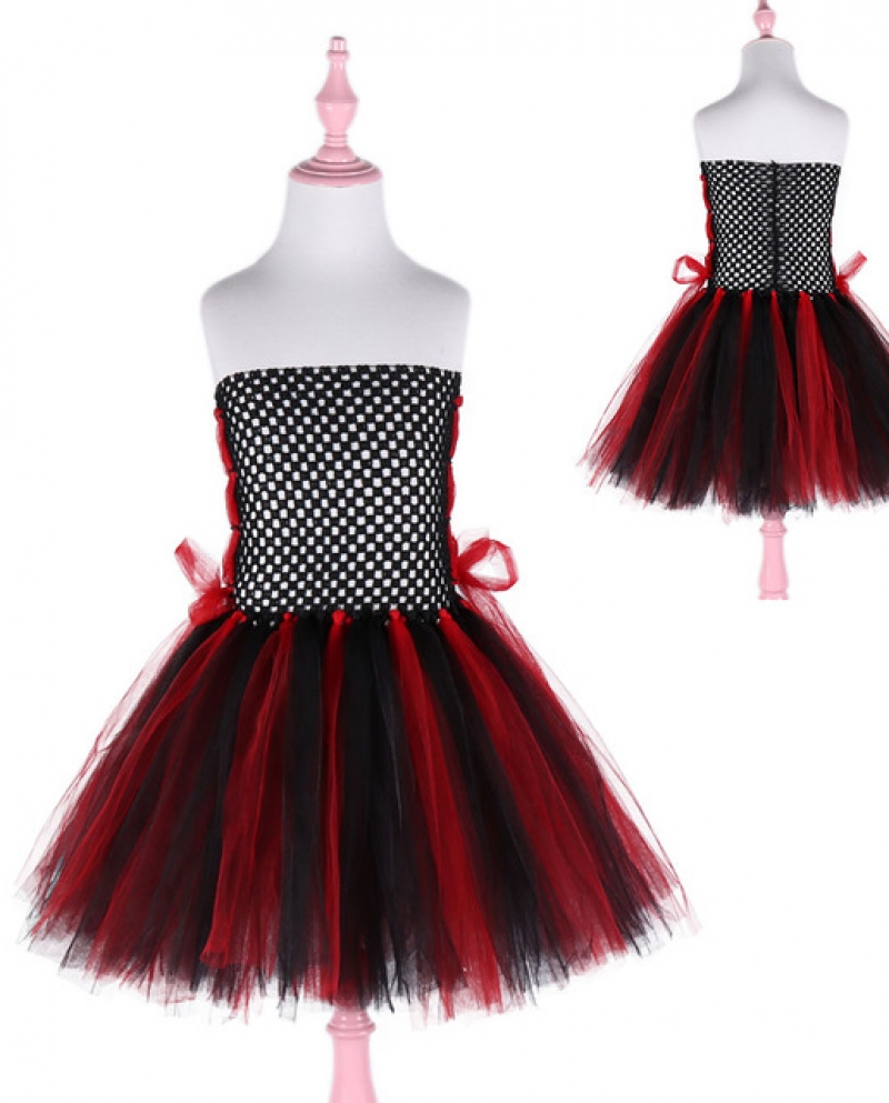 Disfraz de Halloween para niñas vampiro negro y rojo, vestidos de fiesta de  Carnaval para niños, ropa de bebé, Tut de tul para n