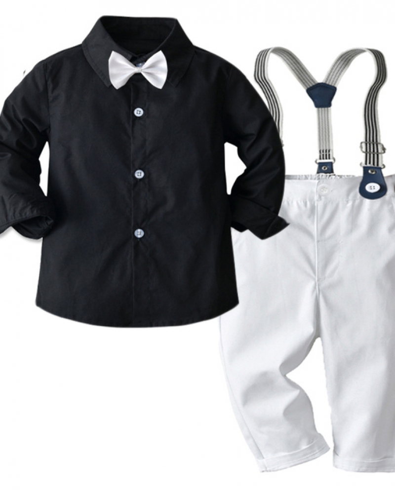 Autumn Formal Toddler Kids Gentleman Clothes For Boys Outfit Black Shirt  White Pants 4 Pcs Suit Children Anniversary S