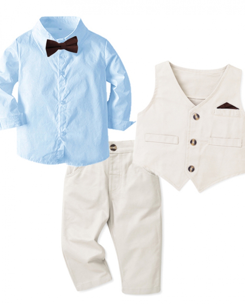 Conjunto de bebé de manga larga para primavera y otoño, ropa Formal para  niño, chaleco, camisa, pantalón, 3 uds, moda para niño
