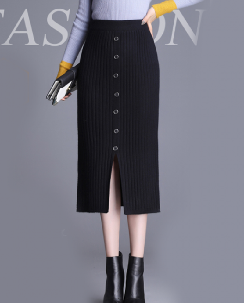 Zara Knit Falda de punto negro elegante Moda Faldas Faldas de punto 