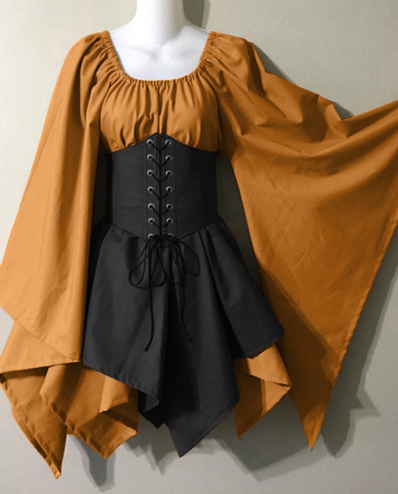 SoLu DAY8 Medieval Costume For Womens Trumpet Sleeve Irish Shirt