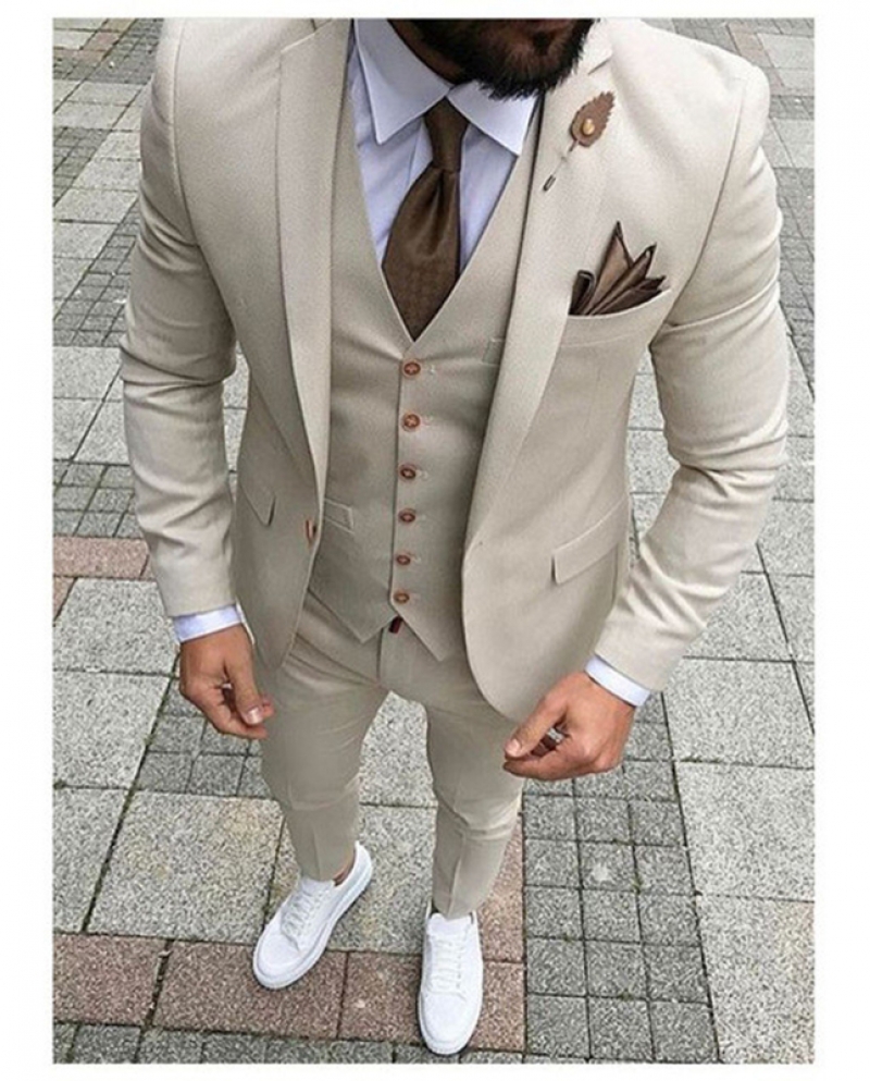 Latest Coat Pant Designs Beige Men Suit Prom Tuxedo Slim Fit 3 ...